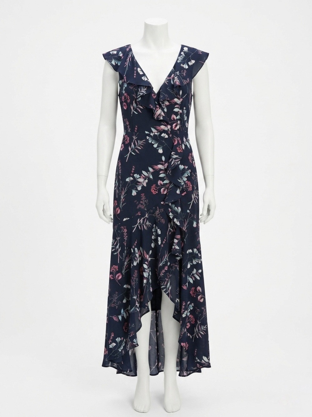 Banana Republic Navy Floral High-Low Ruffle Dress Size 2